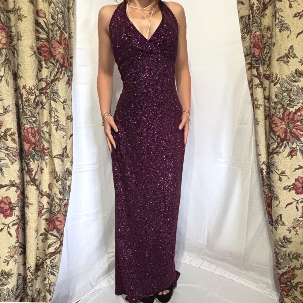 CITY TRIANGLES Vintage Y2k Gorgeous sparkly purple halter top gown / maxi dress